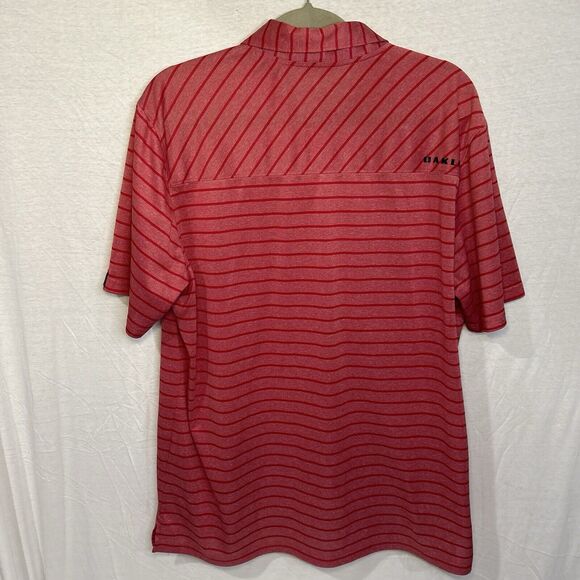 Oakley Mens Polo XL Extra Large Red Striped Short Sleeve Golf Casual Shirt - Picture 3 of 6